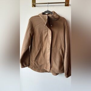 🆕 Beyond Yoga Tan Fleece Snap Jacket XS 21” P2P | 1315 (small FLAW)